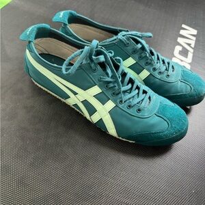 Onitsuka Tiger Green Sneakers with Light Green Stripes and Soles